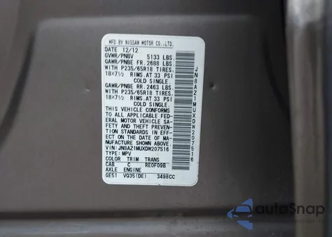 2013 Nissan Murano Sv из США, поврежденный, VIN JN8AZ1MUXDW207516